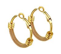 Bandmax Pendientes Grandes Aros Dorados 60mm Bisagra Mallas, Hoop Earrings Aros Cartilago de Mujer