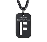 Bandmax Personalizable Collar Chapa Letra Colgante Militar con Inicial de Nombre Letra F Cadena Hombre Mujer Acero Negro