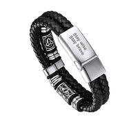 Bandmax - Pulsera para hombre de piel personalizable de 19/21/23 cm de longitud, puño de doble capa con perlas vikingas nórdicas, para papá, hijo, hermano o marido, 15-21 cm, Acero inoxidable Cuero