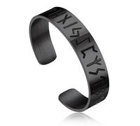 Bandmax Pulsera Runas para Hombre Talla Ajustable 15mm Ancho Brazalete Negro Vikingo Abierto Regalo a Padre Amigo Hijo