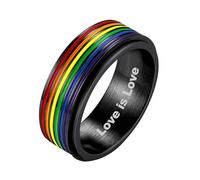 Bandmax Spinner Anillo Arco Iris Orgullo Giratorio para Hombre Mujer Personalizable Anillo de Socio Gay Pride Lbgt Acero Quirurgico, Tamano 54