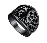 Bandmax Vintage Anillo 64.6 Brujula Vikinga Sello Grande, Anillo Nudos Celta Tono Negro