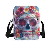 Bandolera cruzada para hombre, bolso cruzado sobre el hombro, correa ajustable, para uso diario, al aire libre, blanco, dibujos animados de la calavera de flor muerta