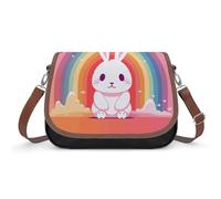 Bandolera de conejo y arco iris para mujer, bandolera de piel ajustable y extraíble, bolsas manos libres