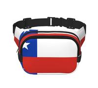 Bandolera de moda estampada con la bandera de Chile, bolsa de cintura de senderismo, bolsa de hombro cuadrada de doble capa para viajes y fitness, color negro, talla única
