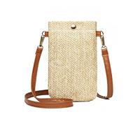 bandolera de paja, de 1 pieza, bolso de playa de verano, de hombro tejido a juego para mujer, vertical simple para teléfono móvil, beige