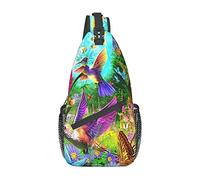 Bandolera de Playa con diseño de colibrí y Mariposa Floral de Primavera, Bandolera Cruzada en el Pecho para Hombres y Mujeres, Utilizada para el Ocio y los Viajes
