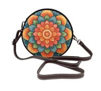 Bandolera redonda de piel con diseño de mandala, diseño de flores y dibujos animados