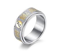 Banemi Anillo de compromiso para hombres, anillos de acero inoxidable, mantra de nueve signos miedo fiesta de cumpleaños regalos anillos tamaño 49 (15.6)-70 (22.3), Acero aleado, Sin piedra preciosa