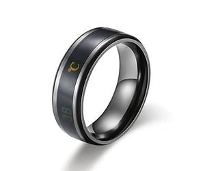 Banemi Anillo Hombre Boda, Acero Inoxidable Anillos para Personalizar Hombre Medida de Temperatura de Inducción Negro Anillo de Compromiso Talla 15