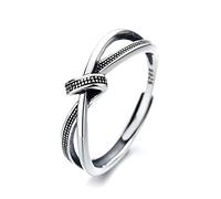 Banemi Anillo Infinito, Anillo Plata 925 Niña Corbata Infinita Ajustable Grabados Pareja