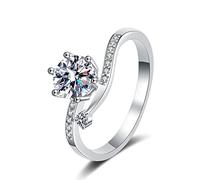 Banemi Anillo Promise para mujer, anillos de plata de ley 925, 6 garras, regalo para mujer, novia, boda, 52 (16.6), Plata, Moissanita
