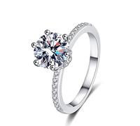 Banemi Anillos de promesa para mujer, anillo de plata de ley con 6 garras, regalos de boda para mujeres, M 1/2, Plata de ley, Moissanita