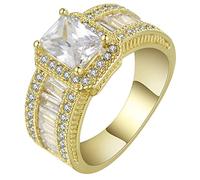 Banemi Anillos para niñas, anillos chapados en oro, Art Deco de 4 puntas, anillos de esmeralda blanca para novia, Navidad, L 1/2-T 1/2, Cristal, Circonita cúbica