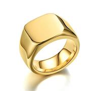 Banemi Anillos para Niño, Acero Inoxidable Anillos de Compromiso para Hombres 14mm Cuadrado Pulido Dorado Hombre Anillo de Compromiso Talla 27