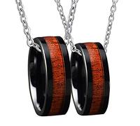 Banemi Collar a juego para San Valentín, pareja de promesas de tungsteno, 8 mm, anillo negro con incrustaciones de madera, regalo para mujeres, W-N 1/2+Men V 1/2, tungsteno, sin piedras preciosas