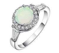 Banemi Familias para mujeres, anillos de boda vintage CZ para mujeres forma redonda ópalo para regalos de mamá joyería de fiesta L 1/2-T 1/2, Cristal, Zirconia