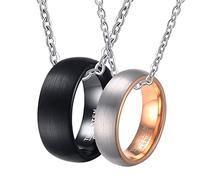 Banemi His and Hers Collares para parejas, Hermoso Collar Negro Rosa Oro Tungsteno Par Anillo Cepillado Anillo 8/6mm Amplio Regalo de San Valentín, W-N 1/2+Hombres N 1/2, tungsteno, sin gema
