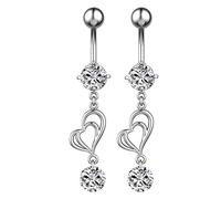 Banemi Piercing Ombligo Con El Tao, Piercing All Ombligo Con Colgante 2Pcs Doble Corazón Barras Del Ombligo, Acero inoxidable