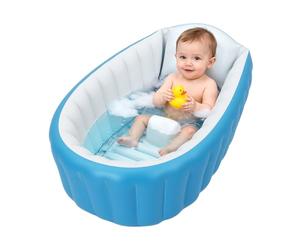 Bañera bebé inflable piscina 0-3 años bañera plegable azul PVC ecológico 98x64x28cm, mini piscina inflable para recién nacido, bomba aire kit reparación para el hogar apartamento hotel Etc