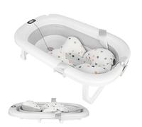Bañera Bebe Plegable con Termómetro Digital, Bañera Bebe con Cojín Bañera Bebe con Toma Pomo de Ducha, Ergonómica y Poco Encombrante, 0 a 24 Meses (Gris- 80 x 50 x 23 cm)