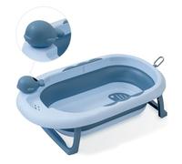 Bañera Bebe Plegable Interbaby 80x47x21 cm | Bañera Plegable Bebé con Taza para Enjuague, Antideslizante, Tapón hermético | portatil, Fácil de Guardar, Cómoda, Azul