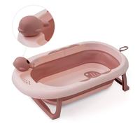Bañera Bebe Plegable Interbaby 80x47x21 cm | Bañera Plegable Bebé con Taza para Enjuague, Antideslizante, Tapón hermético | portatil, Fácil de Guardar, Cómoda, Rosa