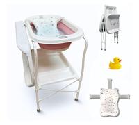 BAÑERA BEBÉ PLEGABLE Premium con Cojín Antideslizante + Cambiador y Patas Estables | Diseño Ergonómico, Ligero y Flexible | Apto Para Recién Nacido | Soporte + Pato Extra (Rosa Soporte con Pato)