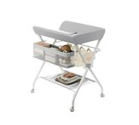 Bañera Cambiador Bebé 2 en 1, 0-12M (máx. 11 kg), Plegado y Fácil Almacenamiento, Estructura de Acero Reforzado - Altura Ajustable En 4 Niveles, con Cesto Lateral y Ruedas para Fácil Movilidad, Gris