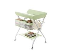 Bañera Cambiador Bebé 2 en 1, 0-12M (máx. 11 kg), Plegado y Fácil Almacenamiento, Estructura de Acero Reforzado - Altura Ajustable En 4 Niveles, con Cesto Lateral y Ruedas para Fácil Movilidad, Verde