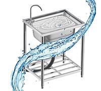 Bañera con grifos de agua fría y caliente for estación trabajo, cocina al aire libre o fregaderos bar, restaurante(65x50x80cm)