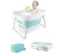 Bañera de bebé plegable, bañera plegable para bebés, plástico PP de calidad alimentaria, con tapón de drenaje, bañera plegable para bebé con hamaca de baño desmontable (72 x 51 x 42 cm)
