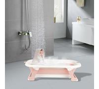 Bañera de bebé plegable con tumbona de baño para bebe y termómetro incorporado, bañera infantil con asiento de baño para bebe, bañera de bebe en pie,pato amarillo gratis-rosa
