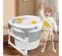 Bañera de bebé + plegable y antideslizante, diseño ergonómico y seguro, lavabo portátil para recién nacido, bañera de ducha compacta para niños pequeños - 77 x 75 x 67 cm (gris)