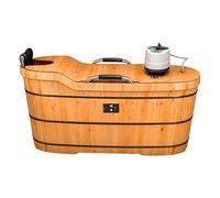 Bañera de cedro para adultos con caja integrada de vapor y hierbas - Paquete de baño de spa de madera premium (color madera, 55.1 pulgadas)