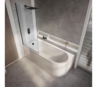 Bañera de Esquina Moderna con Sección Interna Oval Versión Izquierda - 1700mm x 725mm - con Mampara Negra - Otterton