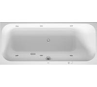 Bañera de hidromasaje Duravit Happy D.2, versión empotrada, 1 respaldo inclinado a la derecha, bastidor, juego de desagüe y rebosadero, sistema de surtidores, 1700x700mm, 760311000JS1000