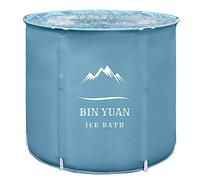 Bañera de hielo plegable, bañera de inmersión fría para adultos con estructura en forma de T actualizada, bañera de hidromasaje independiente para exteriores (Azul, ∅70x68cm)