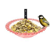 Bañera de pájaros de flores transparente montada en la pared | 9 pulgadas extraíble PP Basin | Soporte de hierro para jardín colgante | Estación de beber al aire libre para pájaros silvestres