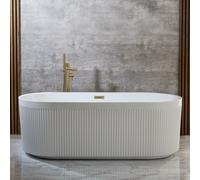Bañera Exenta Moderna de Esquina con Doble Respaldo y Diseño Acanalado - 1700mm x 800mm - Rebosadero de Color Cobre Satinado - Florence