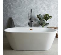 Bañera Exenta Moderna Oval Blanca Con Doble Respaldo - 1500mm x 750mm - con Rebosadero de Color Oro Satinado - Covelly