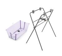 Bañera Flexi Bath de Stokke (Lavanda) + Soporte - Bañera Plegable para Bebés hasta 10 kg - Duradera y Fácil de Guardar - Cómoda para Casa o Viaje