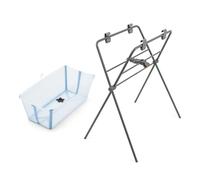 Bañera Flexi Bath de Stokke (Ocean Blue) + Soporte - Bañera Plegable para Bebés hasta 10 kg - Duradera y Fácil de Guardar - Cómoda en Casa o Viaje
