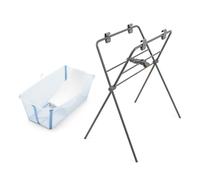 Bañera Flexi Bath de Stokke (Ocean Blue) + Soporte para recién nacido + Soporte para Bañera Flexi Bath - Ideal para niños hasta los 48 meses - Plegable, Duradera y Fácil de guardar