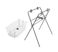 Bañera Flexi Bath de Stokke (Sandy Beige) + Soporte - Para Bebés de Hasta 10 kg - Plegable, Duradera y Fácil de Guardar - Cómoda en Casa o de Viaje