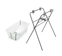 Bañera Flexi Bath de Stokke (Verde Transparente) + Soporte para recién nacido + Soporte para Bañera Flexi Bath - Ideal para niños hasta los 48 meses - Plegable, Duradera y Fácil de guardar
