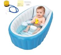 Bañera hinchable para bebé con bomba de aire, 77 x 40 x 25 cm, de PVC, portátil y plegable, antideslizante, con boquilla de desagüe para 0-3 años, color azul