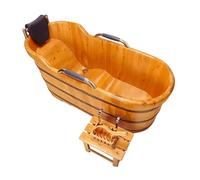 Bañera independiente con reposacabezas, diseño de madera maciza y pasamanos para hoteles, salones de belleza, centros de spa, ideal para relajación y comodidad