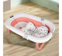 Bañera infantil plegable, bañera de plástico, bañera infantil con pantalla de temperatura del agua y alfombra de baño, 80 x 50 x 23 cm (rosa)
