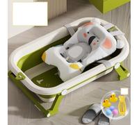 Bañera infantil plegable con cojín de baño y termómetro incorporado, bañera infantil con soporte, de 0 a 3 años, lavabo de ducha portátil antideslizante (D-verde-83 x 47 x 28 cm)